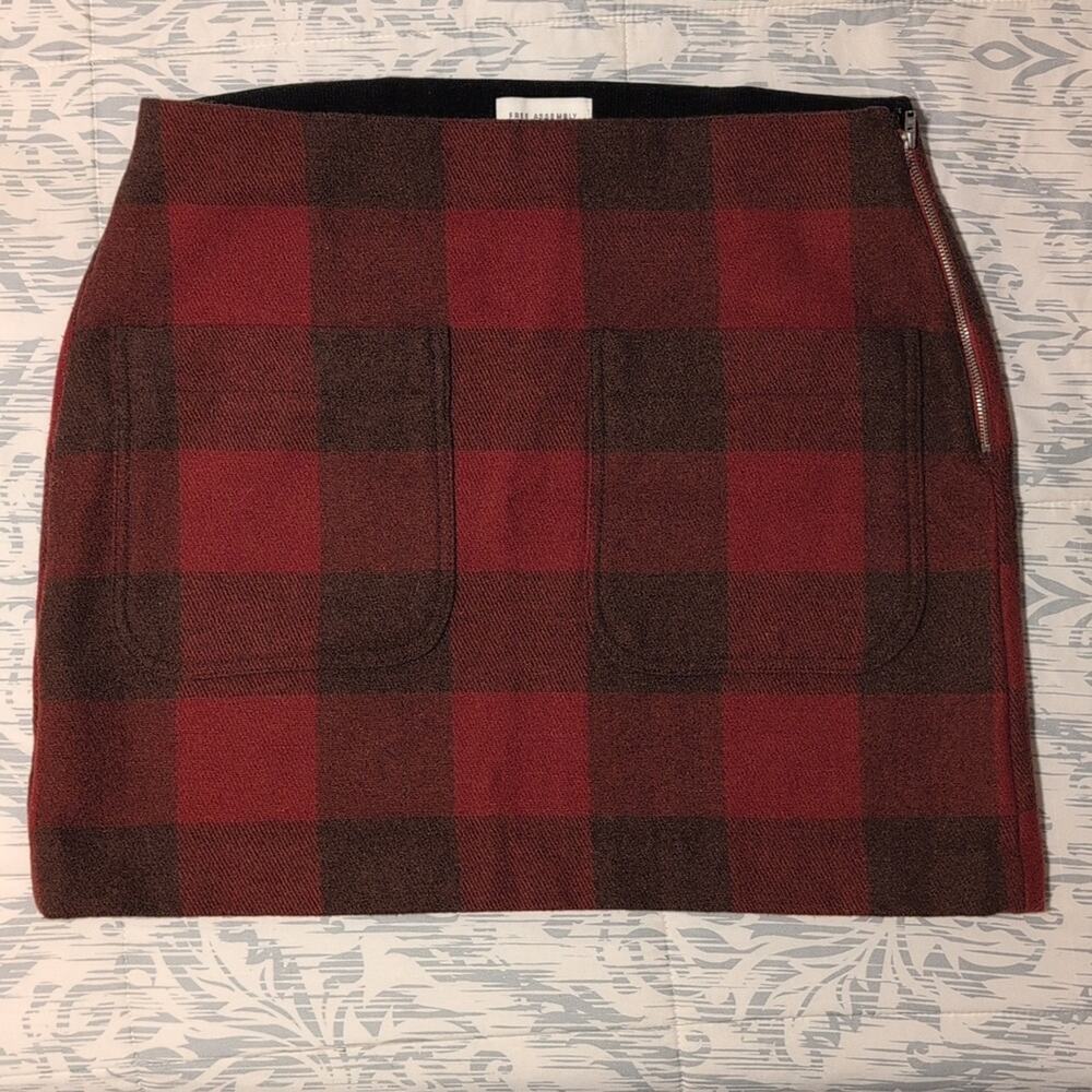 Free Assembly Red Black Buffalo Plaid Wool Blend Pockets Mini Skirt Size Large